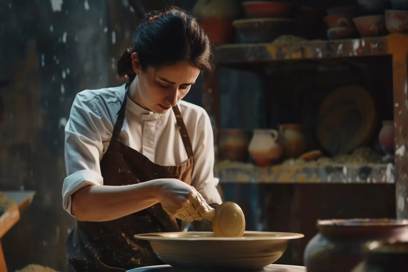 Begabte Frau beim Töpfern